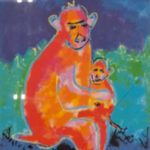 Zeefdruk, Maya Wildevuur, Aap met jong, 1994, 64/125